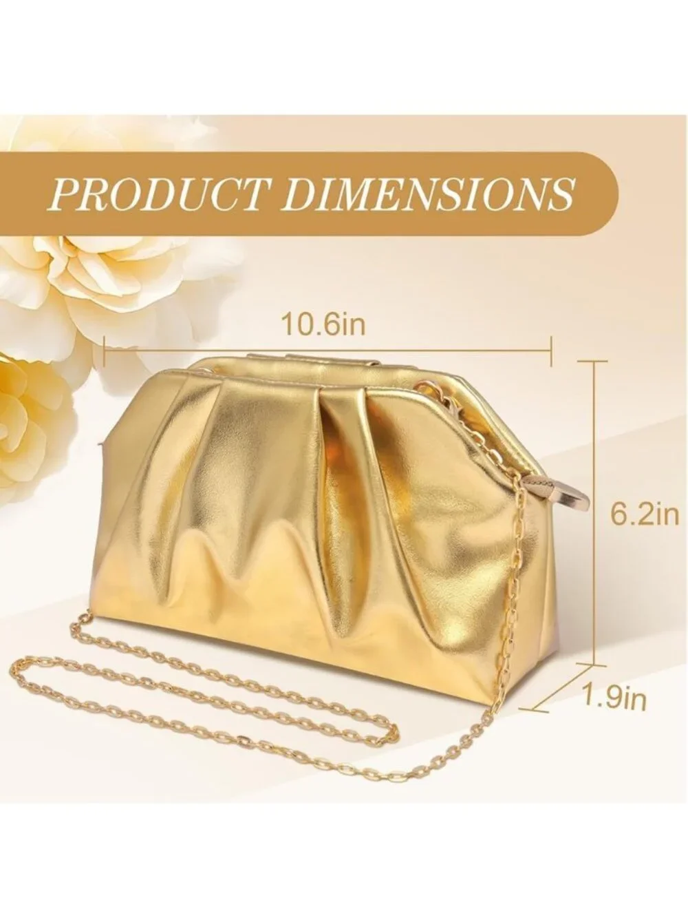 Women's Golden Soft Pleated Pu Clutch Purse Elegant Evening Wedding Bag